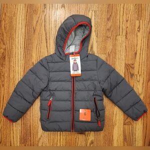 New, Gray Gerry Puffer Bubble Jacket with Red Accents, Size: 6